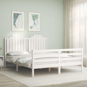 Estructura de cama con cabecero madera maciza blanco 160x200 cm