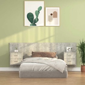 Cabecero de cama con mesitas madera contrachapada gris hormigón