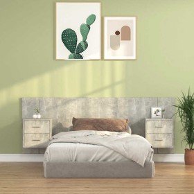 Cabecero de cama con mesitas madera contrachapada gris hormigón