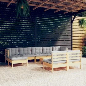 Garden furniture set 10 pieces and gray pine wood cushions by , Garden sets - Ref: Foro24-3097108, Price: 749,80 €, Discount: %