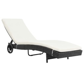 Lounger with wheels and black synthetic rattan cushion by vidaXL, Loungers - Ref: Foro24-44454, Price: 168,40 €, Discount: %