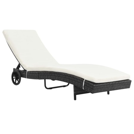 Tumbona con ruedas y cojín ratán sintético negro de vidaXL, Tumbonas - Ref: Foro24-44454, Precio: 168,31 €
