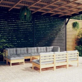 11-piece garden furniture set with gray pine wood cushions by , Garden sets - Ref: Foro24-3097120, Price: 810,49 €, Discount: %
