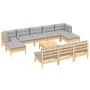 11-piece garden furniture set with gray pine wood cushions by , Garden sets - Ref: Foro24-3097120, Price: 810,49 €, Discount: %