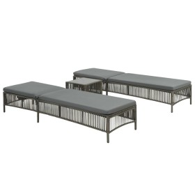 Sonnenliegen 2 Einheiten mit braunem synthetischem Rattantisch von vidaXL, Liegen - Ref: Foro24-44456, Preis: 354,07 €, Rabat...