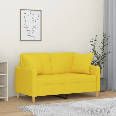 Sofá de 2 plazas con cojines tela amarillo claro 120 cm de , Sofás - Ref: Foro24-3200906, Precio: 214,42 €, Descuento: %