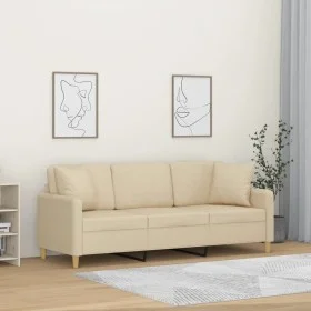 3-seater sofa with cream fabric cushions 180 cm by , Sofas - Ref: Foro24-3200919, Price: 270,47 €, Discount: %