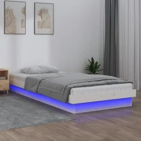Bed frame with LED solid white wood 90x190 cm by , Beds and slatted bases - Ref: Foro24-820003, Price: 132,39 €, Discount: %