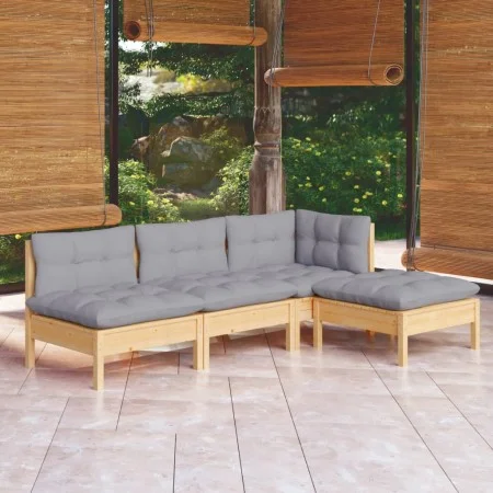 Juego de muebles de jardín 4 pzas y cojines madera pino gris de , Conjuntos de jardín - Ref: Foro24-3096297, Precio: 301,04 €...