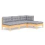 4-piece garden furniture set with gray pine wood cushions by , Garden sets - Ref: Foro24-3096297, Price: 310,67 €, Discount: %
