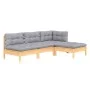 Juego de muebles de jardín 4 pzas y cojines madera pino gris de , Conjuntos de jardín - Ref: Foro24-3096297, Precio: 301,04 €...