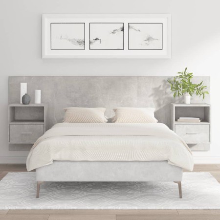 Cabecero de cama con mesitas madera contrachapada gris hormigón
