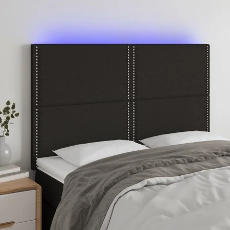 Headboard with LED lights black fabric 144x5x118/128 cm by , Headboards and footboards - Ref: Foro24-3122284, Price: 90,12 €,...