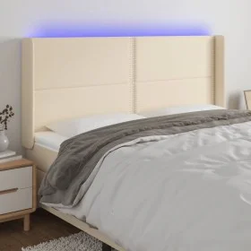 Cream fabric headboard with LED 163x16x118/128 cm by , Headboards and footboards - Ref: Foro24-3123919, Price: 120,85 €, Disc...