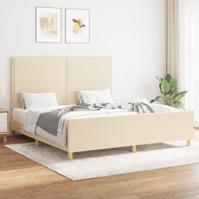 Estructura de cama con cabecero de tela color crema 160x200 cm de , Camas y somieres - Ref: Foro24-3124989, Precio: 232,73 €,...