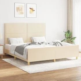 Estructura de cama con cabecero de tela color crema 160x200 cm de , Camas y somieres - Ref: Foro24-3124989, Precio: 218,86 €,...