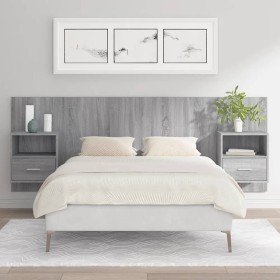 Cabecero de cama con mesitas madera contrachapada gris Sonoma