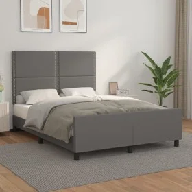 Bed frame with headboard gray synthetic leather 140x190 cm by , Beds and slatted bases - Ref: Foro24-3125510, Price: 189,49 €...