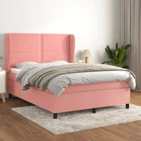 Box spring bed with pink velvet mattress 140x190 cm by , Beds and slatted bases - Ref: Foro24-3129152, Price: 520,83 €, Disco...