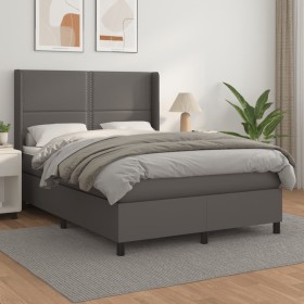 Cama box spring con colchón cuero sintético gris 140x200 cm de , Camas y somieres - Ref: Foro24-3132445, Precio: 496,77 €, De...