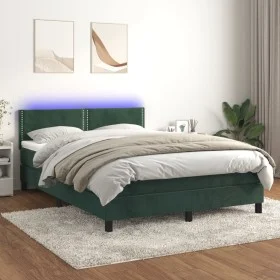 Box spring bed with mattress and LED dark green velvet 140x200cm by , Beds and slatted bases - Ref: Foro24-3134348, Price: 43...