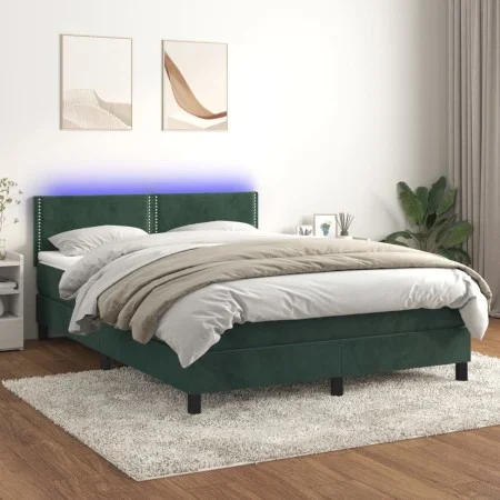 Box spring bed with mattress and LED dark green velvet 140x200cm by , Beds and slatted bases - Ref: Foro24-3134348, Price: 43...