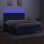 Cama box spring colchón y luces LED tela azul 160x200 cm