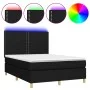 Box spring bed mattress and LED lights black fabric 140x190 cm by , Beds and slatted bases - Ref: Foro24-3135351, Price: 442,...