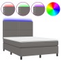Cama box spring colchón y LED cuero sintético gris 140x190 cm de , Camas y somieres - Ref: Foro24-3135883, Precio: 501,74 €, ...
