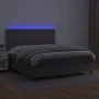 Box spring bed with mattress and LED gray synthetic leather 140x190 cm by , Beds and slatted bases - Ref: Foro24-3135883, Pri...