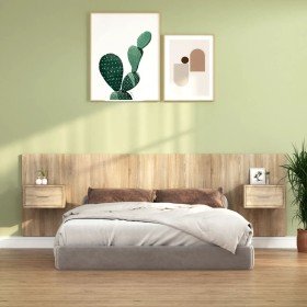 Cabecero de cama con mesitas madera contrachapada roble Sonoma