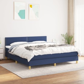 Cama box spring con colchón tela azul 160x200 cm