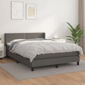Box spring bed with gray synthetic leather mattress 140x200 cm by , Beds and slatted bases - Ref: Foro24-3130725, Price: 450,...