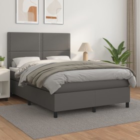 Box spring bed with gray synthetic leather mattress 140x190 cm by , Beds and slatted bases - Ref: Foro24-3142783, Price: 493,...