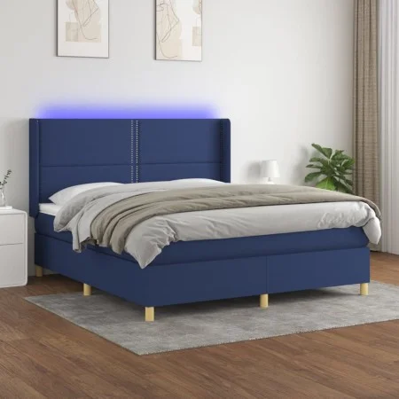 Box spring bed mattress and LED lights blue fabric 160x200 cm by , Beds and slatted bases - Ref: Foro24-3138811, Price: 532,2...