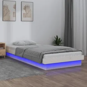 Bed frame with LED solid white wood 90x200 cm by , Beds and slatted bases - Ref: Foro24-819958, Price: 132,92 €, Discount: %