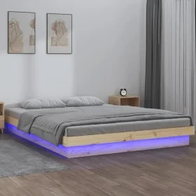 Bed frame with LED solid wood 140x200 cm by , Beds and slatted bases - Ref: Foro24-819972, Price: 141,50 €, Discount: %