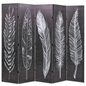 Biombo divisor plegable 200x170 cm plumas blanco y negro de vidaXL, Divisores de ambientes - Ref: Foro24-245891, Precio: 133,...