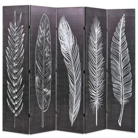 Folding divider screen 200x170 cm black and white feathers by vidaXL, Room dividers - Ref: Foro24-245891, Price: 130,28 €, Di...