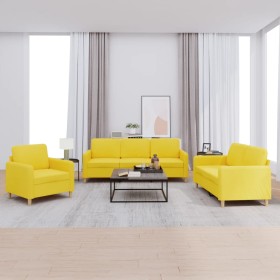 Sofa set with cushions 3 pieces light yellow fabric by , Sofas - Ref: Foro24-3202059, Price: 601,96 €, Discount: %