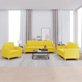 Sofa set with cushions 3 pieces light yellow fabric by , Sofas - Ref: Foro24-3202059, Price: 592,90 €, Discount: %