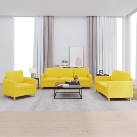 Sofa set with cushions 3 pieces light yellow fabric by , Sofas - Ref: Foro24-3202059, Price: 592,90 €, Discount: %