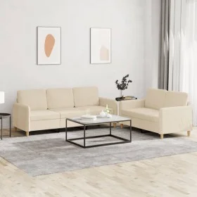 Sofa set with cushions 2 pieces cream fabric by , Sofas - Ref: Foro24-3202120, Price: 461,74 €, Discount: %