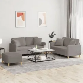 Three-piece sofa set with gray taupe fabric cushions by , Sofas - Ref: Foro24-3202117, Price: 484,31 €, Discount: %