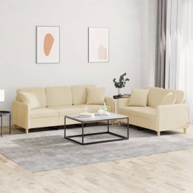 Sofa set with cushions 2 pieces cream fabric by , Sofas - Ref: Foro24-3202136, Price: 492,88 €, Discount: %