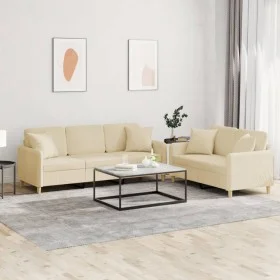 Sofa set with cushions 2 pieces cream fabric by , Sofas - Ref: Foro24-3202136, Price: 485,08 €, Discount: %