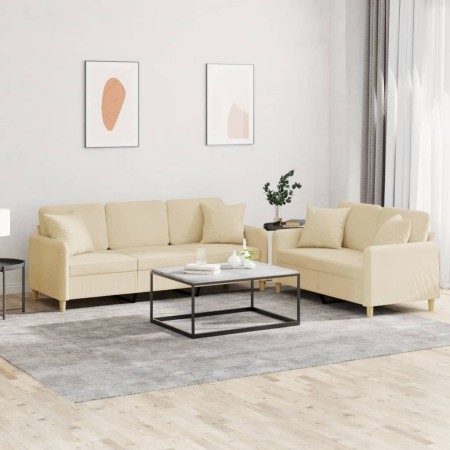 Sofa set with cushions 2 pieces cream fabric by , Sofas - Ref: Foro24-3202136, Price: 492,88 €, Discount: %