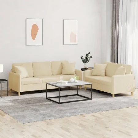 Sofa set with cushions 2 pieces cream fabric by , Sofas - Ref: Foro24-3202136, Price: 485,08 €, Discount: %