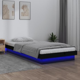Estructura de cama con LED madera maciza negra 100x200 cm