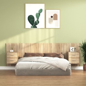 Cabecero de cama con mesitas madera contrachapada roble Sonoma